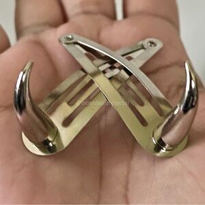 NEW Silver Metal Horn Hair Clips Spike Studs Punk Goth Demon Devil Fairy Witch